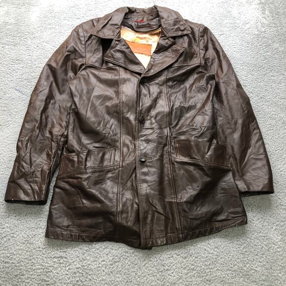 Vintage William Barry Removable Liner Leather Jacket Coat Mens Medium Zip Brown - Picture 1 of 7